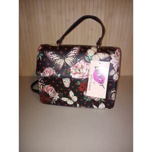 Luv Betsey By Betsey Johnson Butterfly Roses Heart Black Satchel/Crossbody NWT